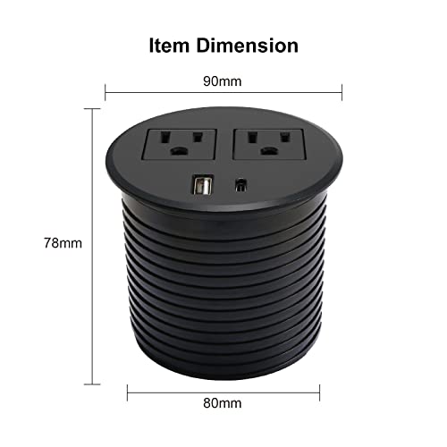 20W USB-C Fast Charge Recessed Power Grommet, 3.15 inch Flush Mount Desk Outlet with 6.5 FT Extension Cord, Space-Saving Countertop Power Strip for Home Office School Hotel - color: Black, size: 3.15 inch20W