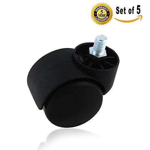 2 Inch Black Floor Protecting Rubber Office Chair Caster Wheels (Set of 5) fit to Metric Screw M10x12 mm Screw Stem,Chinese Standard Chairs