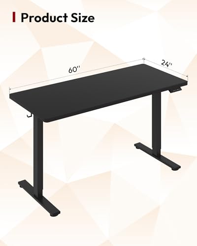 SANODESK One-Piece 1'' Thick Height Adjustable Standing Desk 60''x24'' - color: Black Frame+black Top, size: 60x24"