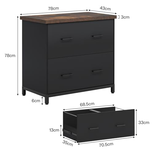 Tribesigns 2-Drawer File Cabinet, Wood Lateral Filing Cabinet for Office | A4, Letter Size, Engineered Wood, Two Drawer File Cabinet for Home Office, Brown and Black