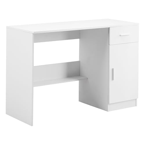 VEVOR Small Desk with Drawer, Kids Desk for Bedroom, Wooden Simple Study Table for Drawing, Reading, Writing, Rectangle MDF Study Storage Table with Adjustable Shelf for Home, Office, White - size: 41.34"D x 17.32"W x 29.57"H