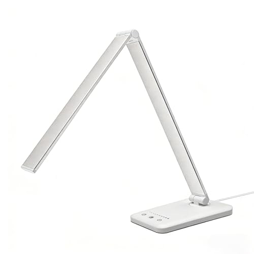 LED Desk Lamp with USB Charging Port, 5 Color Modes, 10 Dimmable Brightness Levels, Eye-Caring Reading Light, Touch Control & 30/60 min Auto Timer, Silver - color: Silver