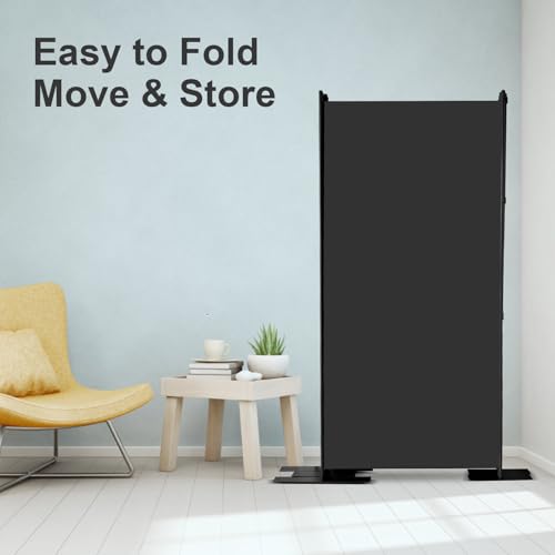 MAYOLIAH 4 Panels Folding Room Divider 6ft Tall Freestanding Privacy Screen - color: Black, size: 34"-4 Panel-Flat Base