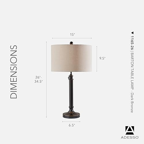 Adesso Table Lamp, Antique Bronze & Oatmeal, Adjustable Height, 34.5” - color: Antique Bronze, size: Table Lamp