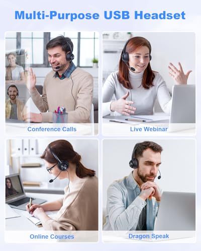 USB Headset with Microphone for PC Laptop Office Phone Meeting Zoom Skype