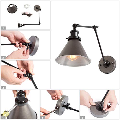 LNC Swing Arm Wall Lamp Adjustable Hardwired or Plug-in Sconces Lighting, (Brushed Dark Silver) A03466-A - color: White