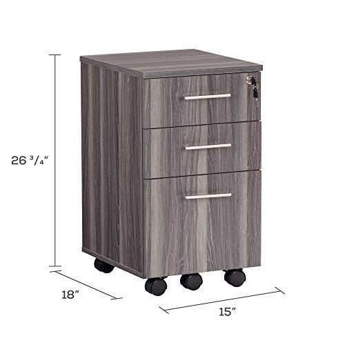 Safco Mayline MNBBFLGS Medina 3-Drawer Lockable Mobile File Cabinet, 26.75"H, Gray Steel Laminate