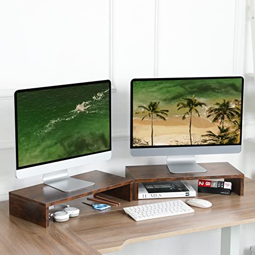 TEAMIX 2-Pack Monitor Stand Riser 20 inch, Wooden Tabletop Shelf, Brown - color: Brown, size: 2 Pack-20 inch