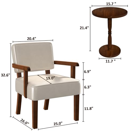 FAGAGA PU Leather Accent Chairs Set of 2, 2 Armchairs with Side Table - color: Faux Leather Beige, size: One Set