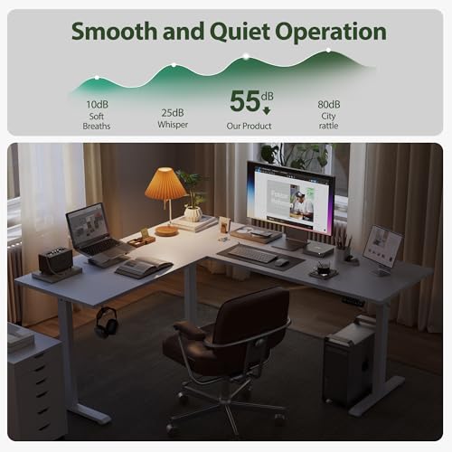 Agilestic 63 x 55 Inch L Shaped Electric Standing Desk, White - color: Pure White, size: 63x55 Inch