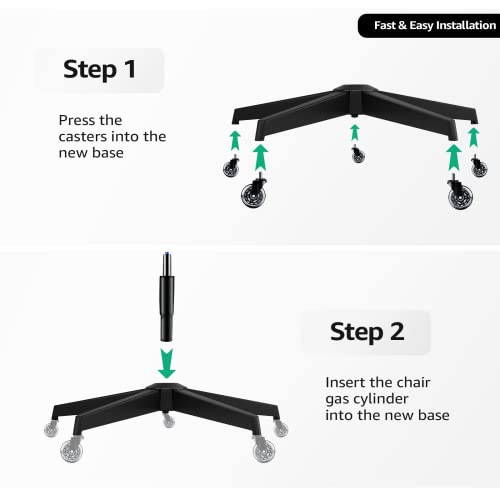 Sytopia 28'' Heavy Duty Office Chair Base Replacement with Cross Metal Legs (2400 lbs), Universal Gas Cylinder & Caster Sockets, Matte Black - color: Matte Black
