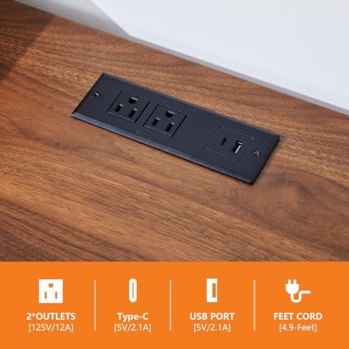 59 Inch Narrow Desk with 3 Drawers and Charging Station - Walnut - color: Walnut, size: 3 drawer