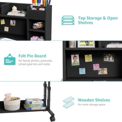 WINAZ Black Mobile Kids Desk - 32" Height Adjustable Study Table with Hutch - color: Black