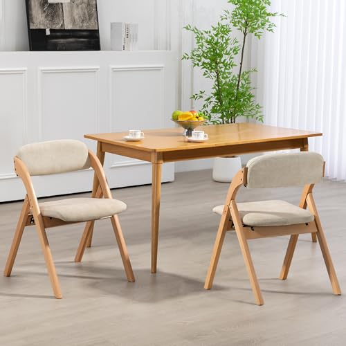 Folding Chairs with Padded Seats | Wooden Stackable Dining Chair Set of 2 with Removable Cover Extra for Guests Kitchen Office Wedding Party Picnic, Cream - color: Cream, size: 2PCS
