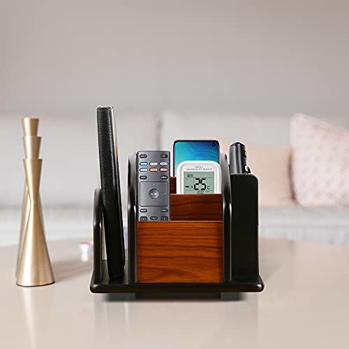 Siveit Wooden Desk Organizer, Desktop Office Supplies Storage Remote Control Caddy Holder (6-Compartment)