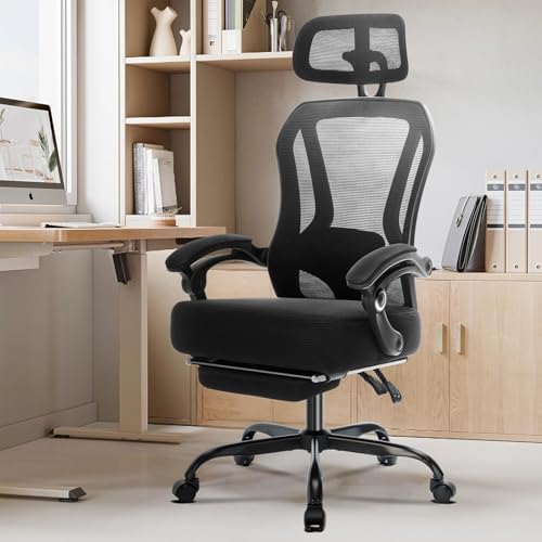 Ergonomic Office Chair with Footrest,Ultra Thick Desk Chair,Black - color: Black