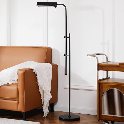 VONLUCE Industrial Floor Lamp, Adjustable LED Floor Lamp for Living Room | 62.5" Industrial Standing Lamp with Swing Arm and 3 Color Temperatures for Living Room, Bedroom, Reading, Black Finish - color: Black