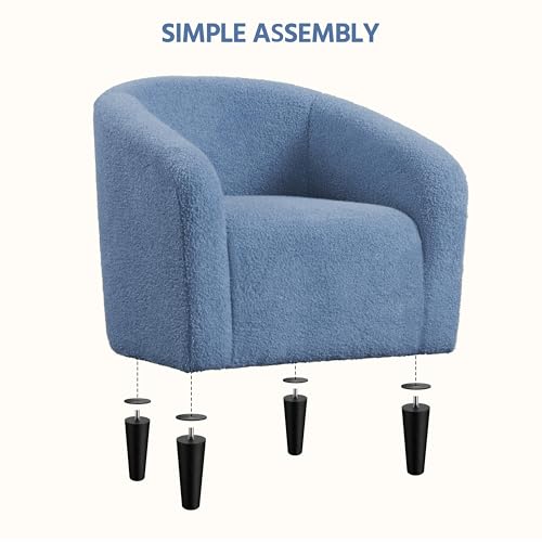 Yaheetech Sherpa Accent Chairs, Compact Furry Barrel Chairs with a Curved Silhouette for Small Spaces, Living Room, Bedroom, Blue - color: Blue (Boucle), style: without Ottoman