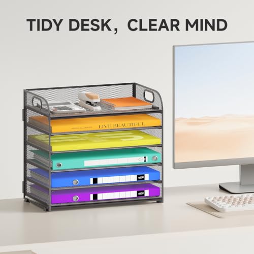 Cawukege 6-Tier Paper Organizer, Letter Tray with Handle, Mesh Desk Organizer, Metal File Organizer, Office Desk Accessories for Home, Office, Classroom, School (1, Gray - 6 Tier, 12.6"x9.2"x13.4") - color: Gray - 6 Tier