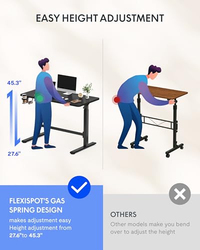 FLEXISPOT H7 Plus Mobile Standing Desk, Pneumatic Adjustable,One-Piece 48" - color: Black, size: 48"