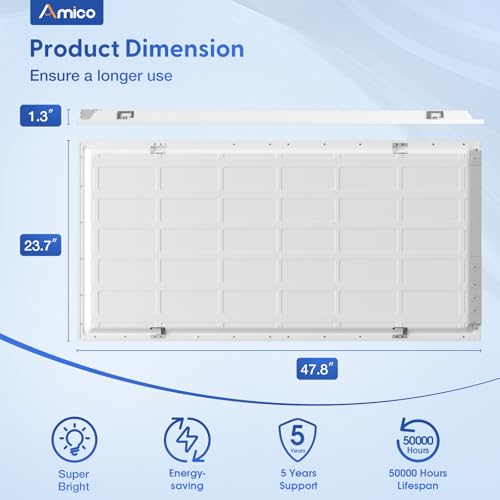 Amico 30 Pack 2x4 LED Flat Panel Light with 3CCT Selectable, 50W, ETL/FCC - size: 30 Pack