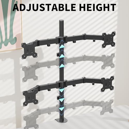 Black Quad Monitor Arm Mount for 13-27 Inch Screens | Ultrawide Screens Up to 34 inch Fully Adjustable Stand with C-Clamp/Grommet Base Max VESA 100x100 Each Screen Capacity 22lbs - size: 4 Arms for 13"-27"