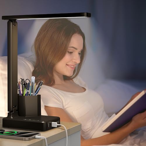 LED Desk Lamps for Dorm Office with USB C Charging Station, 800lm, CRI>90 - color: Black