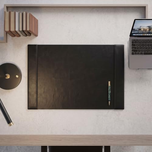 Dacasso Bonded Pad with Side Rails Luxury Leather Desk Blotter for Writing, 30 x 18, Black - color: Black