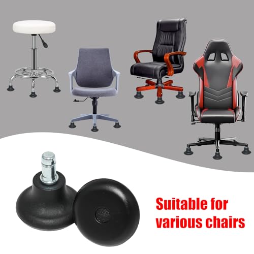6 Pack Black Chair Glides, Office Chair Feet 11mm | Nylon Body, Steel Stem, 57mm Height, 52mm Base, 22mm Grip Ring, Push In Install, Fits Stools - style: Big
