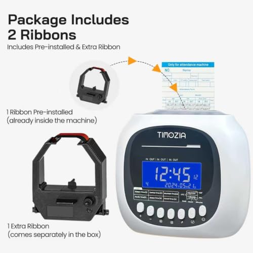 Time Clocks for Employees Small Business, Auto-Align Time Clock | 6 Punches per Day Time Machine, Clock in Machine for Employees with Time Cards, 2 Ink Ribbons