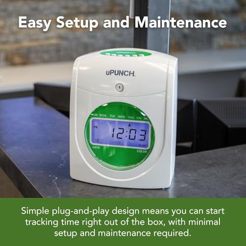 uPunch JC1500 Starter Time Clock Bundle for Small Business: Employee Punch Clock System with 100 Time Cards, Card Rack, and Ribbon