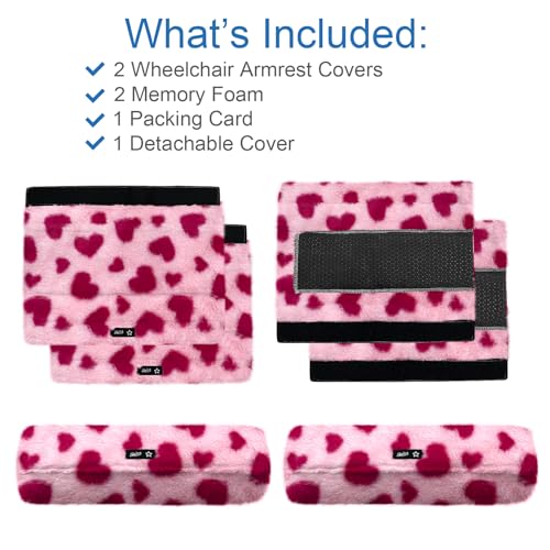 SPRING SEAON Wheelchair Armrest Pads Covers Fuzzy Desk Chair Arm Pads Soft - color: Pink Heart