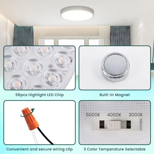5.1inch Ceiling Fan LED Light Replacement, 24W 2100Lm Ceiling Fan Light kit,3CCT 3000K/4000K/5000K Dimmable LED Engine Retrofit kit for Ceiling Light, Pendant-1Pack