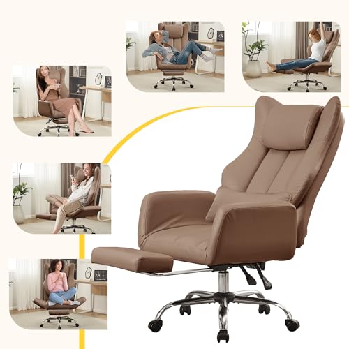 JOMEED Cross Legged Office Chair with Footrest,Flip Armrest,Brown - color: Brown