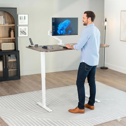 VIVO Dark Walnut 63 x 32 in Standing Desk, DESK-KIT-2EWD - color: Dark Walnut Top / White Frame, size: 63 x 32 inch