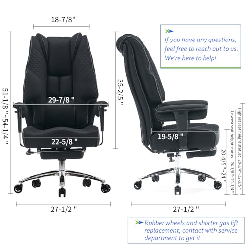 Big and Tall Office Chair 400lbs Wide Seat, Leather High Back Executive Office Chair with Foot Rest, Ergonomic Chairs Lumbar Support for Lower Back Pain Relief (Mesh Black) - color: Mesh Black