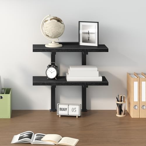 MAHANCRIS Clamp On Desk Organizer, 2-Tier Desktop Bookshelf, Adjustable Desk Storage Shelf, Metal Frame, for Office, Study and Game Room, Black DSBK3501 (Pack of 2) - color: Black, size: 2-Tier (Pack of 2)