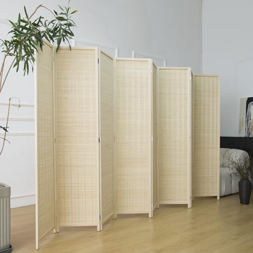 8 Panel Bamboo Room Divider - 5.6 ft Tall Folding Privacy Screen, Natural Beige Freestanding Partition Wall (67" x 122.8", 8-Panel) - color: Beige, size: 8 Panel