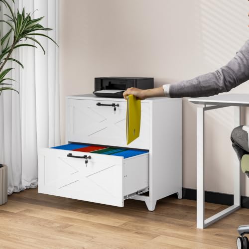 BYNSOE 2 Drawer Lateral File Cabinet Metal Filing Cabinet with Lock Office Home Steel Lateral File Cabinet for A4 Legal/Letter Size Lockable Wide Metal Cabinet,Assembly Required - color: White, size: 2 Drawers-3