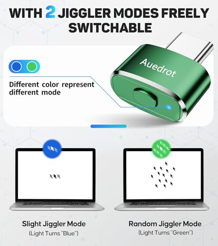 AUEDROT Mouse Jiggler USB-C Undetectable Mouse Jiggler Type C Mouse Mover with Switch Button, Automatic Mouse Wiggler with 2 Jiggle Modes, Plug & Play, Keep Computer/Laptop Awake, Green - color: Green