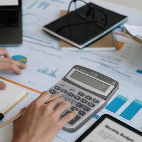 OFFIDIX Desk Office Calculator, 12 Digits Large Solar LCD Display - color: Silver