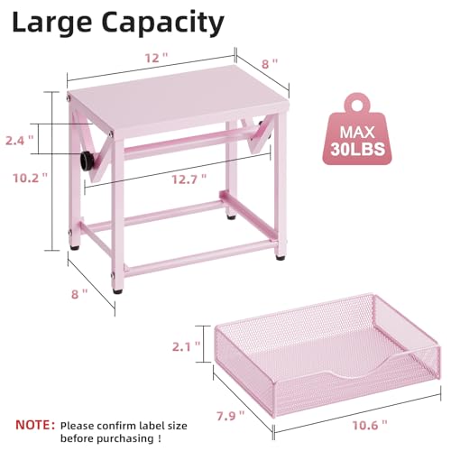 Marbrasse Label Holder for Rolls and Fanfold Labels, Metal Thermal Label Printer Holder with Drawer, Shipping Label Stand,Sticker Roll Holder for Home, Office, Small Business,Pink - color: Pink