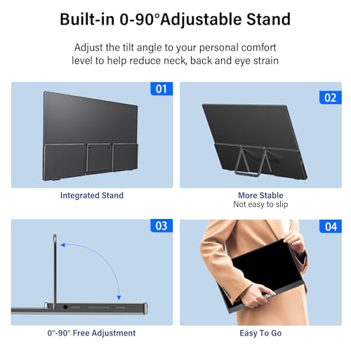 InnoView 15.6" Portable Monitor 60Hz Touchscreen 1080P 10-Point Touch Screen Monitor Portable with Protective Sleeve Built-in Stand, 1200:1 HDMI USB C Travel Monitors for Laptop, PC, Phone - size: 15.6 inch