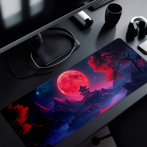 Darkness Red Moon Mouse Pad Abstract Red Mouse Pad 31.5x11.8 Inch Texture Non-Slip Rubber Base Large Mousepad Stitched Edges Keyboard Mouse Mat Desk Pad for Office and Home (Darkness 4) - color: Darkness Red Moon 4