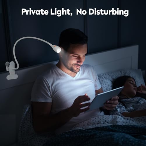 acegoo Minimalist Reading Light for Bed Headboard Dimmable White Book Light Clip on Lamp with USB-C Adapter, Flexible Neck & Handy Lamp Head Switch, CRI 90+ - color: White