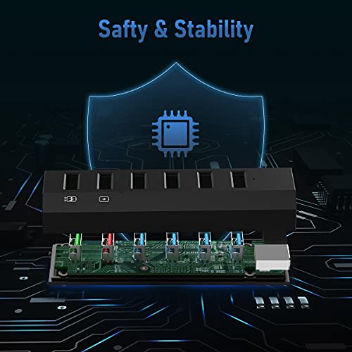 USB Hub, Aiibe 6 Ports Super High Speed USB 3.0 Hub Splitter + 24W Power Adapter + USB 3.0 Cable, Black Smart Fast Charger Powered USB Hub for Laptop, Mac, PC, Mobile HDD, Mulitple Devices - color: Black 6 Port