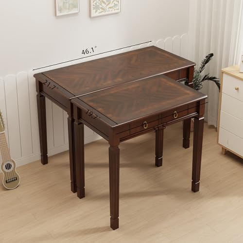 LEEMTORIG Traditional Solid Wood Writing Desk, Small Secretary Desk with 2 Drawers, Mahogany Desk Cherry Wood Writing Table for Home Office, 31.5" W French Provincial Desk, Cherry Walnut SSZ-D1258 - size: 31.5" W