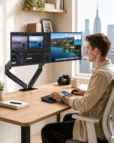Dual Monitor Arm for Up to 32 Inch Screens, Heavy Duty Monitor Mount | Curved Monitor Stand with Clamp and Grommet Base,for 2 Screens,Holds up to 19.8 lbs,for 75/100 Vesa Mount,for Home Office - style: Dual Monitor Arm
