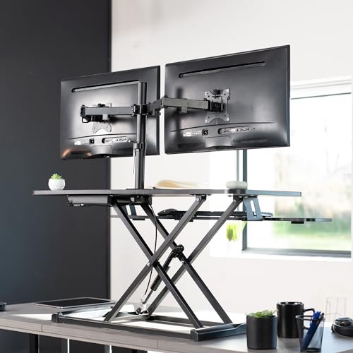VIVO Black 42 in Standing Desk Converter with Monitor Stand, DESK-V042KB-M2 - color: Black, size: 42"