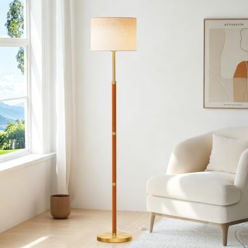 SIBRILLE 62" Mid Century Modern Wood Floor Lamp with Remote & Foot Switch